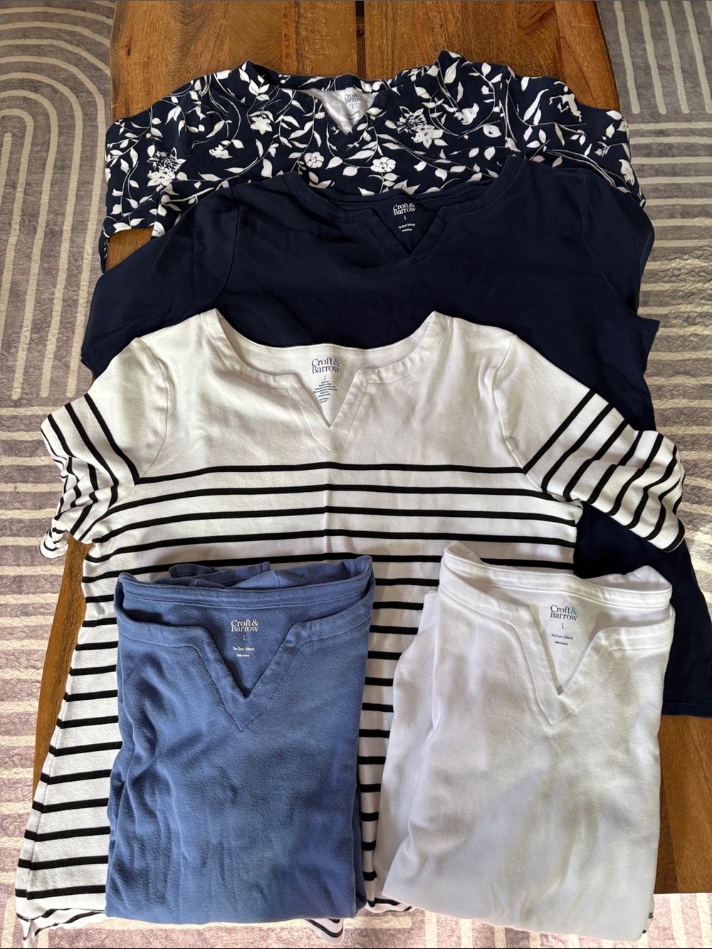 Croft & Barrow Women's Navy and White Split Neck Tops - Mixed Pack of 5